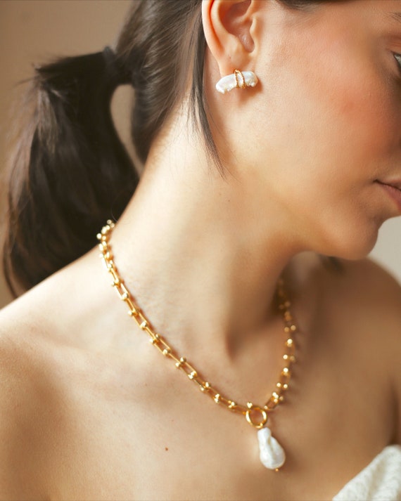 Baroque Pearl Chain Necklace Link Chain 