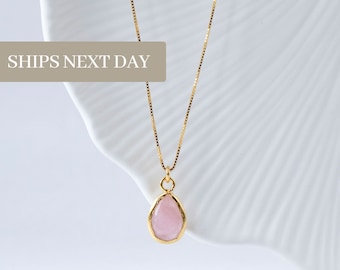 Tiny Rose Quartz Necklace, October Birthstone Necklace, Natural Pink Crystal Necklace, Birthstone Jewelry, Gift For Her, Christmas Gift