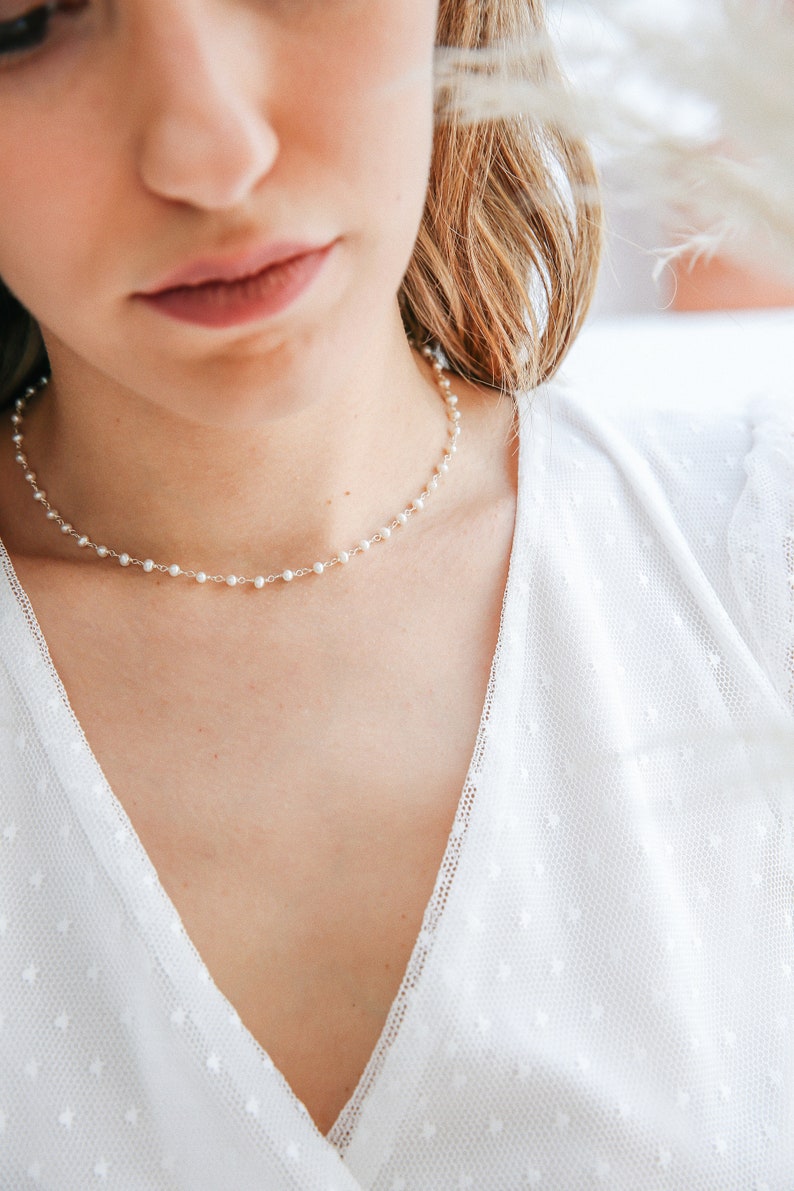 Elegant Beaded Pearl Choker, Modern Pearl Necklace, Freshwater Pearl, Elegant Wedding Necklace, Bridesmaid Gifts, Gifts for Her image 3