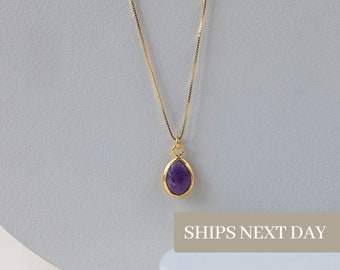 Amethyst Necklace, Teardrop Necklace, February Stone Necklace, Fine Jewelry, Gift for Her