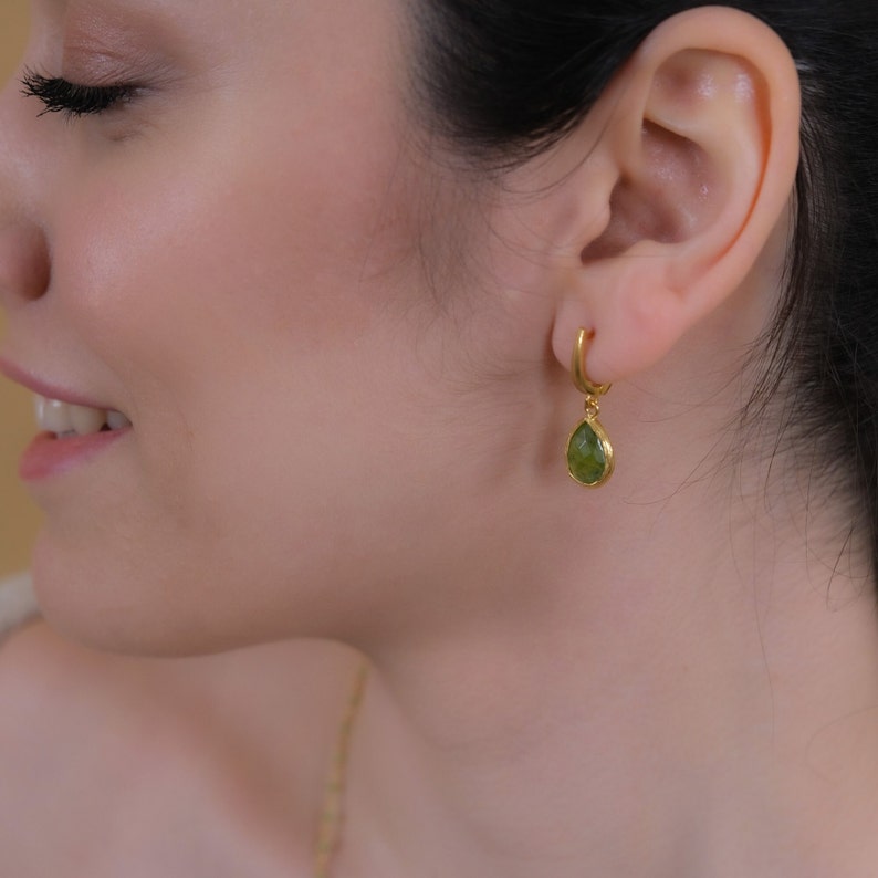 Peridot Earrings, Minimalist Jewelry, Gemstone Earrings, Tiny Earrings, Real Peridot Crystals, August Birthstone Jewelry, Gift For Mom image 3