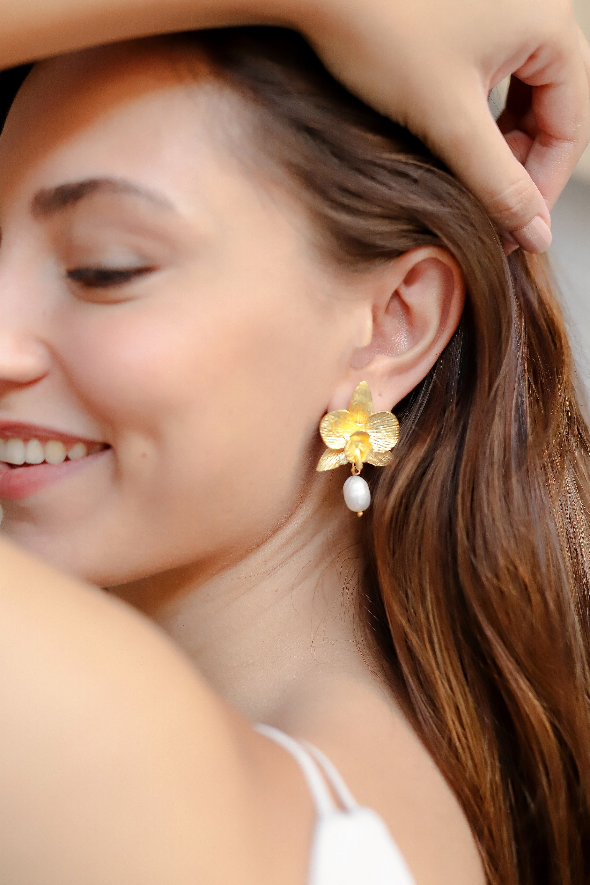 Orchid Earrings Pearl Earrings Boho Jewelry Pearl Bridal
