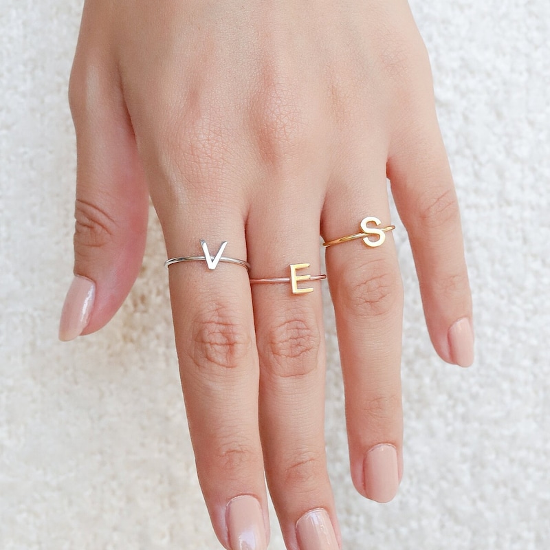 Silver Letter Ring - Etsy