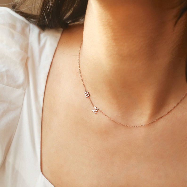 İnitial Necklace , Extra Tiny Initial Necklace , Sideways Initial Necklace ,Elegant Statement Necklace, Valentine's Day Gift , Gift For Her zdjęcie 4