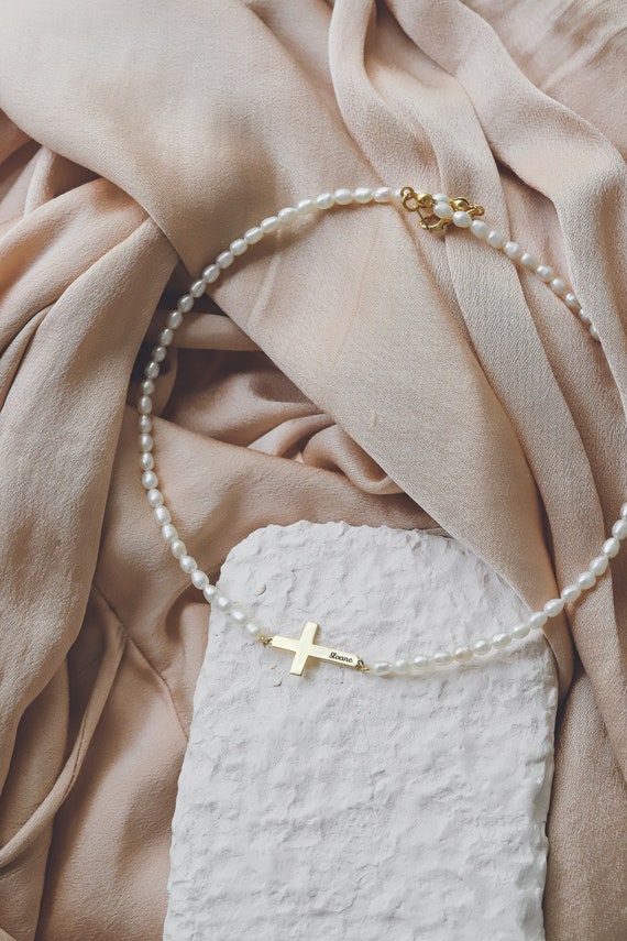 Freshwater Pearl Cross Necklace 