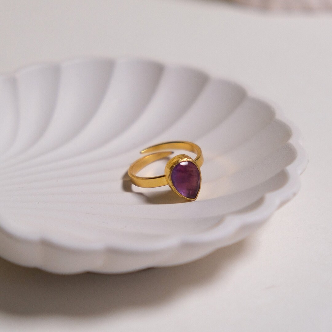 Amethyst Ring, Birthstone Ring, Drop Stone Ring, Handmade Jewelry ...