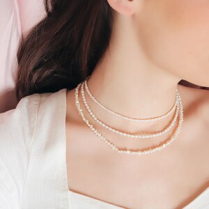 Collier de perles deau douce dorge blanche fait à la main, élégant collier de perles plaqué or, bijoux de la fête des mères, cadeau de Noël image 5