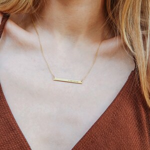 Thin Bar Necklace, Mother Necklace, Lettered Birth Date Necklace, Date Necklace, Name Necklace, Minimal Bar Necklace, Gift for Mother image 2