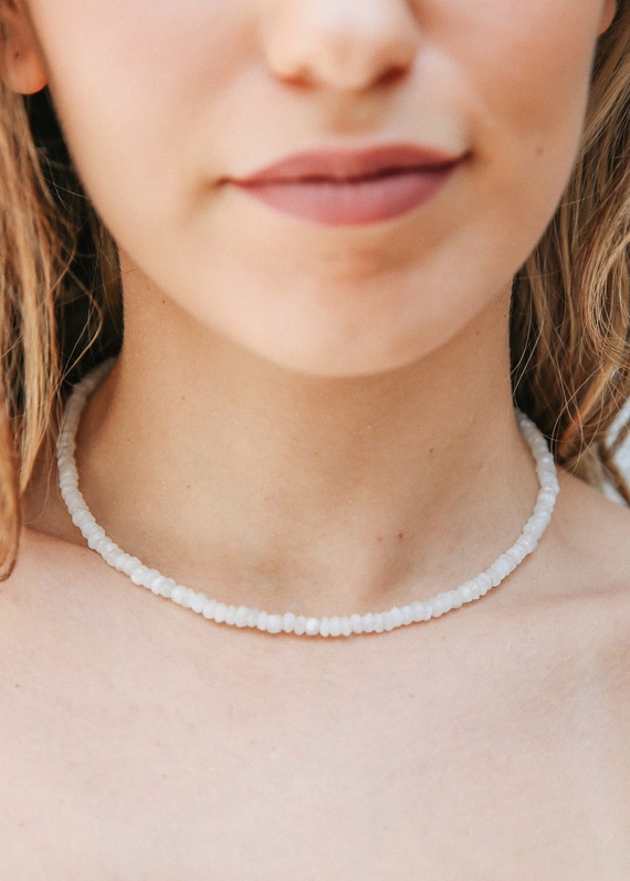 Collier de perles en pierre de lune, collier ras de cou en pierre
