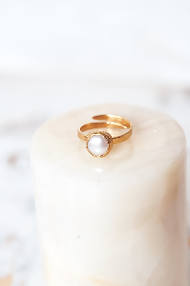 Freshwater Pearl Ring, Round White Bridal Ring, Bridesmaid Ring, Pearl Ring , Bride Gift, Christmas Gift image 1