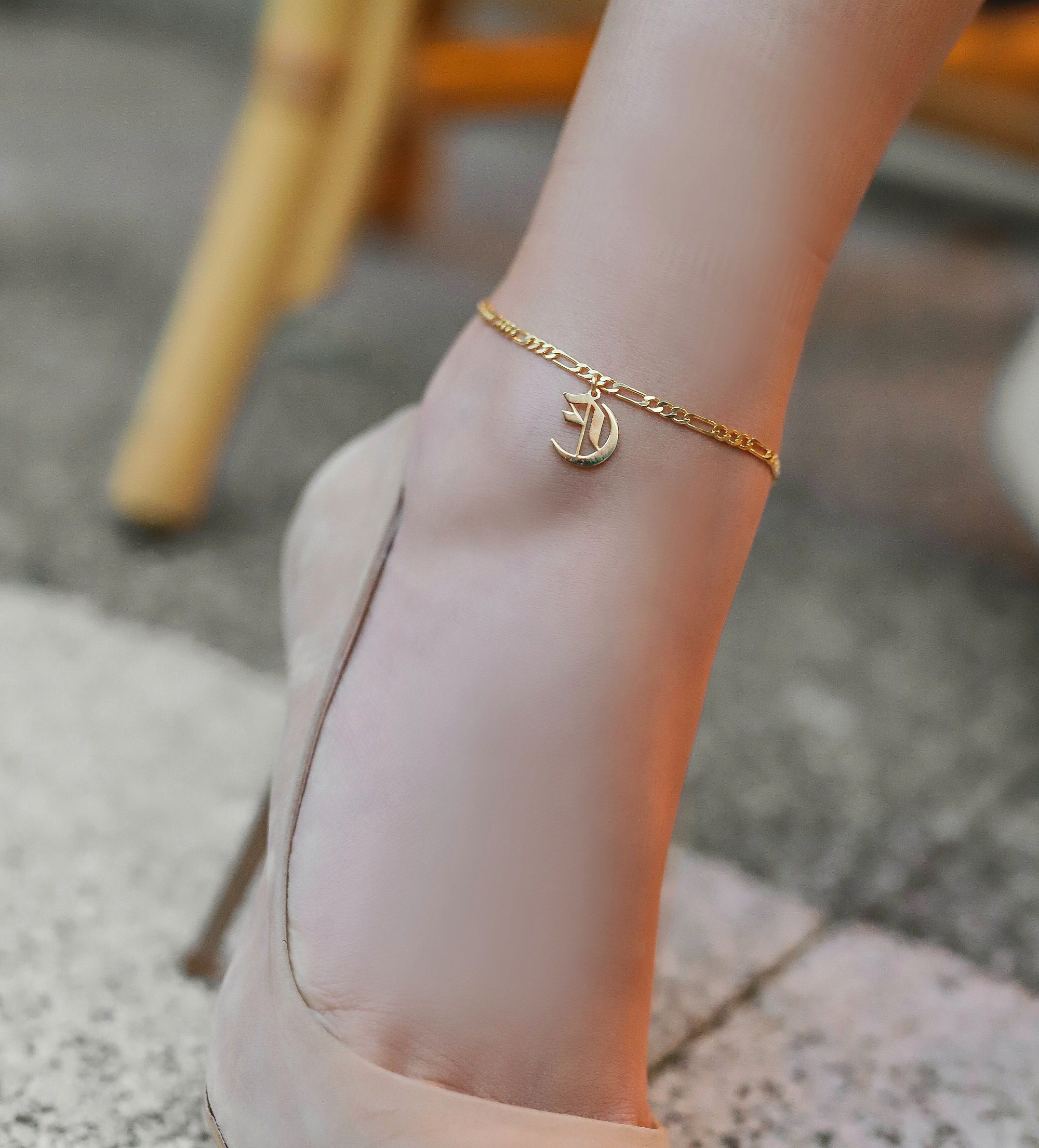 Old English Letter Anklet Silver Anklet Letter Anklet