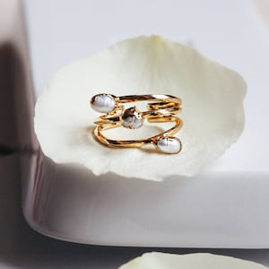 Anello con perla placcato oro, anello con perla d&#39;acqua dolce, anello con perla barocca, anello con perla Keshi, anello regolabile, regalo per la sposa, regalo per lei