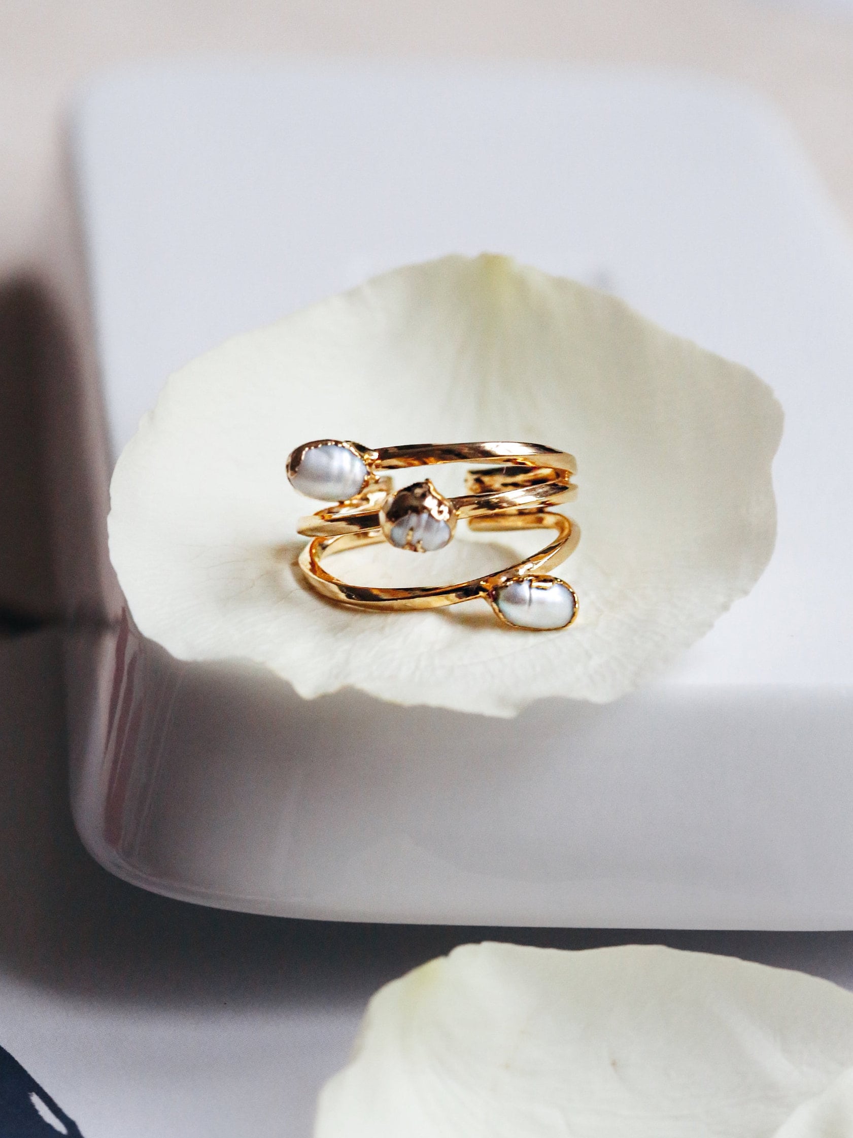 Bague Perle Keishi Rose Plaquée Or - Taille 57, Perle Baroque Naturelle 30.38 Carats