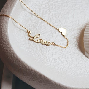 Love Letter Necklace, Gold Love Necklace, Love Jewelry for Women, Christmas Gift, Valentine's Day Gifts,Gift for HER image 7