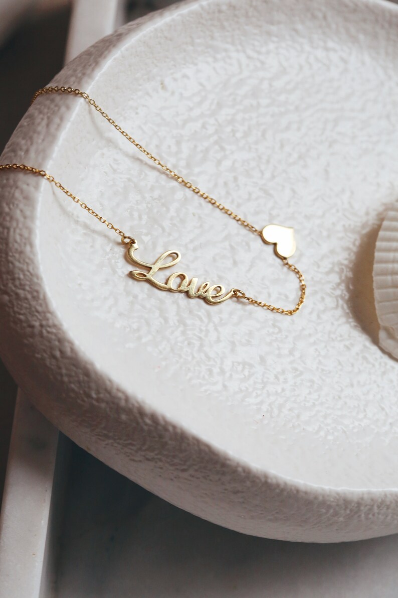 Love Letter Necklace, Gold Love Necklace, Love Jewelry for Women, Christmas Gift, Valentine's Day Gifts,Gift for HER image 7