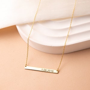 Thin Bar Necklace, Mother Necklace, Lettered Birth Date Necklace, Date Necklace, Name Necklace, Minimal Bar Necklace, Gift for Mother image 4