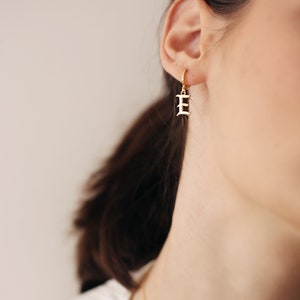 Old English Font Dangling Initial Earrings, Special Earrings, Everyday Chic , Gift For HER image 3