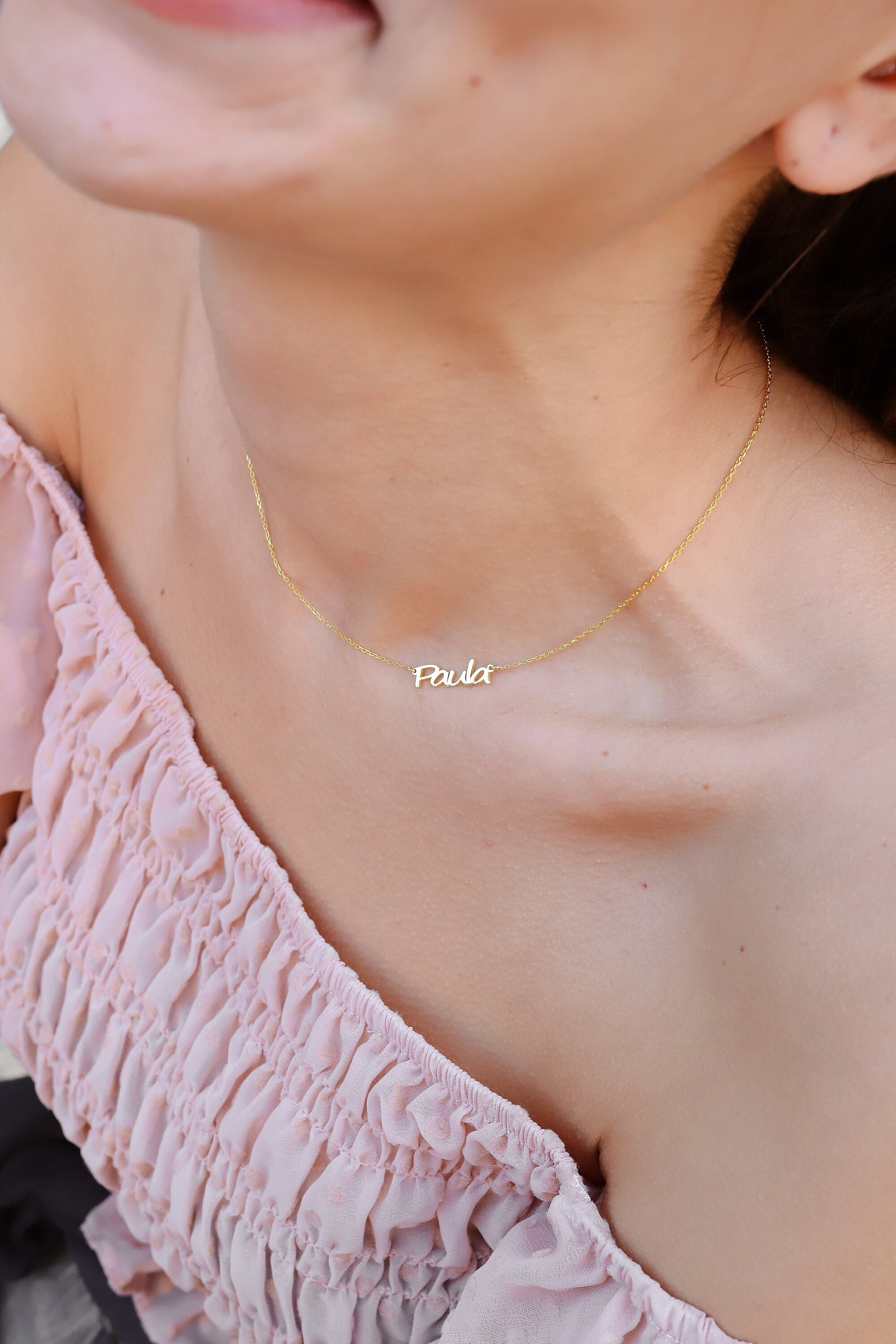 BIG SALE Side Name Necklace, Asymmetrical Necklace, Custom Name Necklace , Centerless Initial Choker , Christmas Gifts, Gift for Her