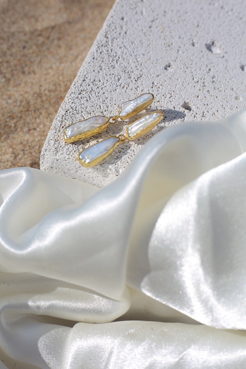 Dainty Pearl Earrings, Natural White Baroque Pearl Earrings, Golden June Birthstone Earrings, Wedding Gift, Gift For Her image 5