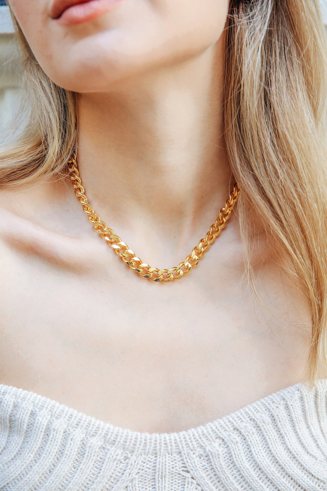 Retro Gold Chain Necklace, Thick Gold Chain, Gold Chunky Necklace, Layered Necklace, Gold ...