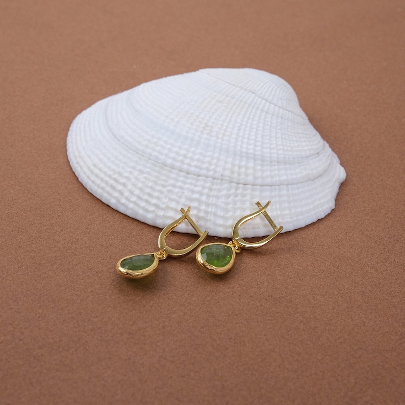 Peridot Earrings, Minimalist Jewelry, Gemstone Earrings, Tiny Earrings, Real Peridot Crystals, August Birthstone Jewelry, Gift For Mom image 7