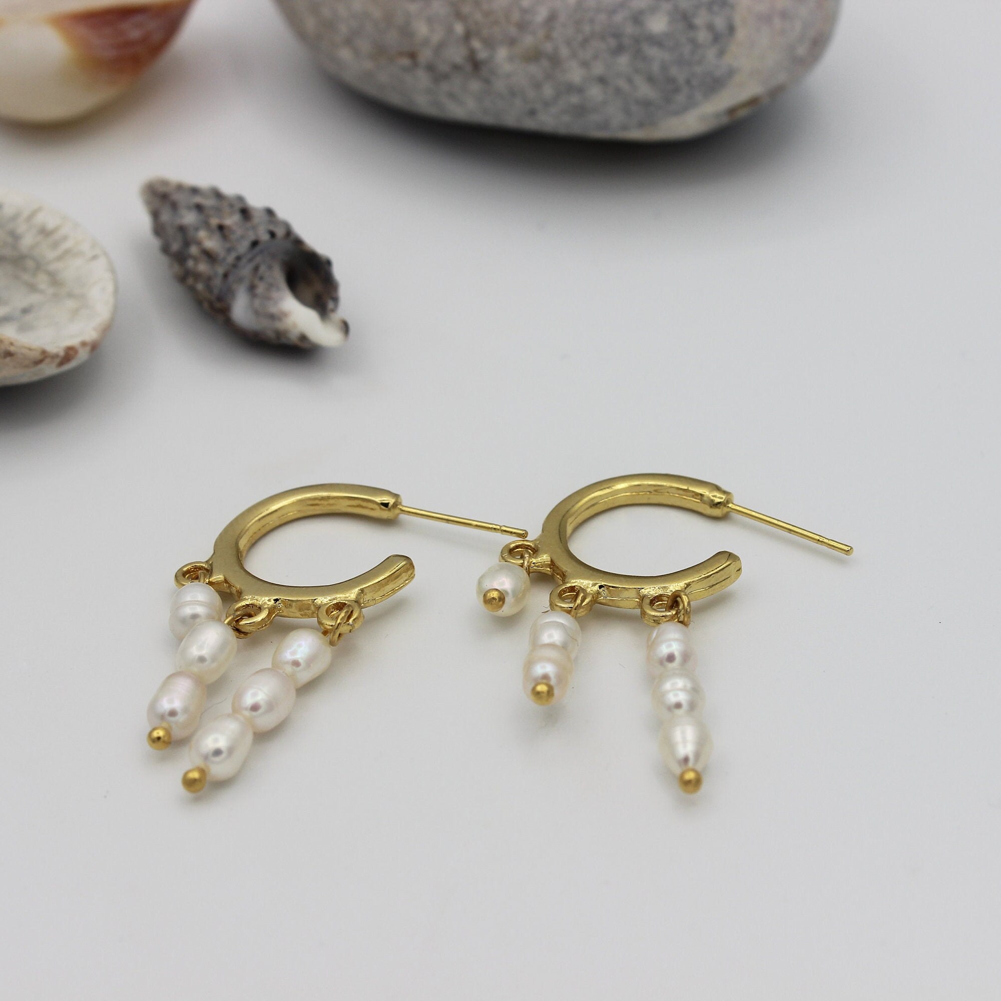 Scarlet Gold Hoop Earrings In White Pearl main image 1