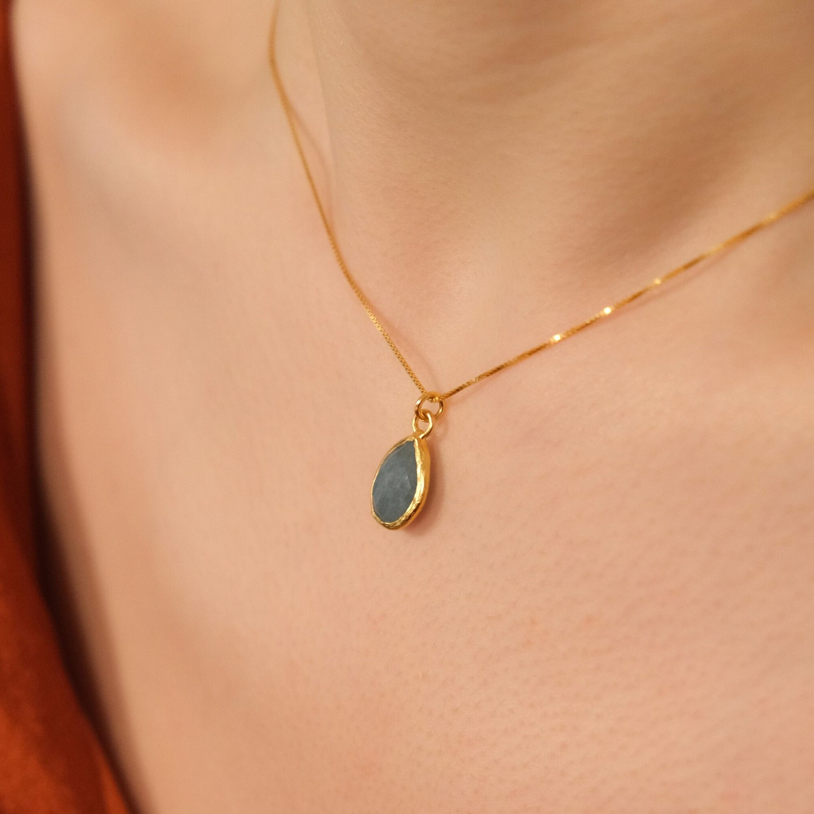 Simple Gemstone Necklace, March Birthstone Necklace, Aquamarine ...