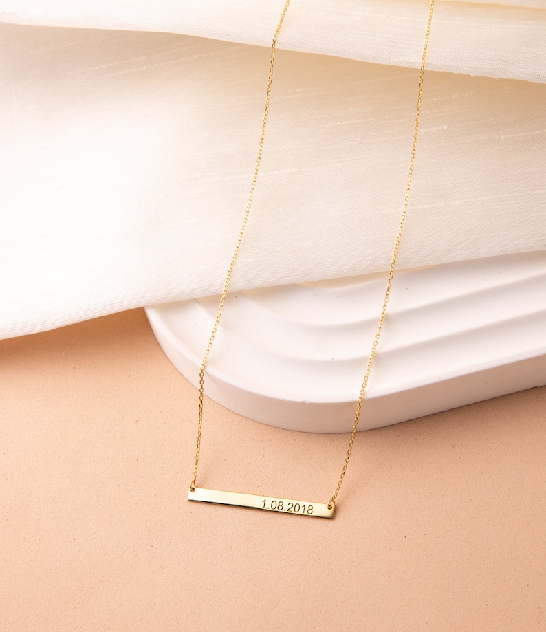 Thin Bar Necklace, Mother Necklace, Lettered Birth Date Necklace, Date Necklace, Name Necklace, Minimal Bar Necklace, Gift for Mother image 5