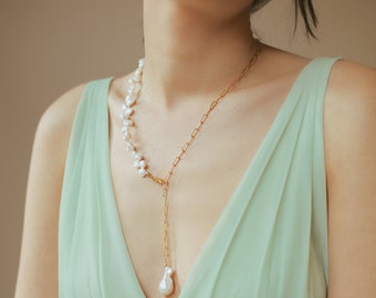 Pearl Lasso Necklace, Pearl Y Necklace , Bridal Jewelry, Dainty Necklace ,  Unique gifts, Christmas Gift