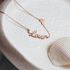 Love Letter Necklace, Gold Love Necklace, Love Jewelry for Women, Christmas Gift, Valentine's Day Gifts,Gift for HER image 8