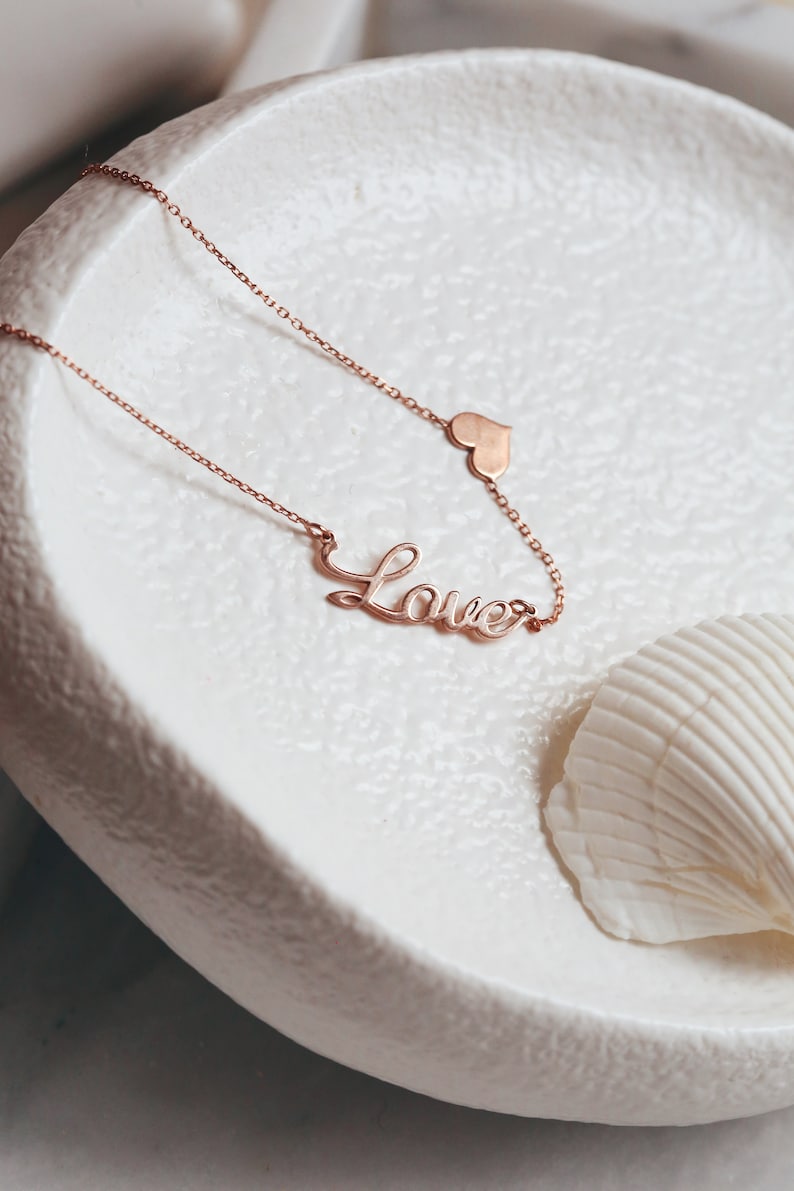 Love Letter Necklace, Gold Love Necklace, Love Jewelry for Women, Christmas Gift, Valentine's Day Gifts,Gift for HER image 8