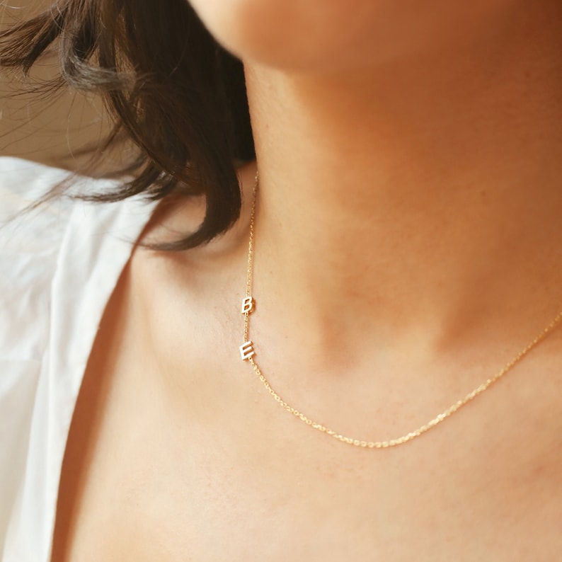 İnitial Necklace , Extra Tiny Initial Necklace , Sideways Initial Necklace ,Elegant Statement Necklace, Valentine's Day Gift , Gift For Her image 3