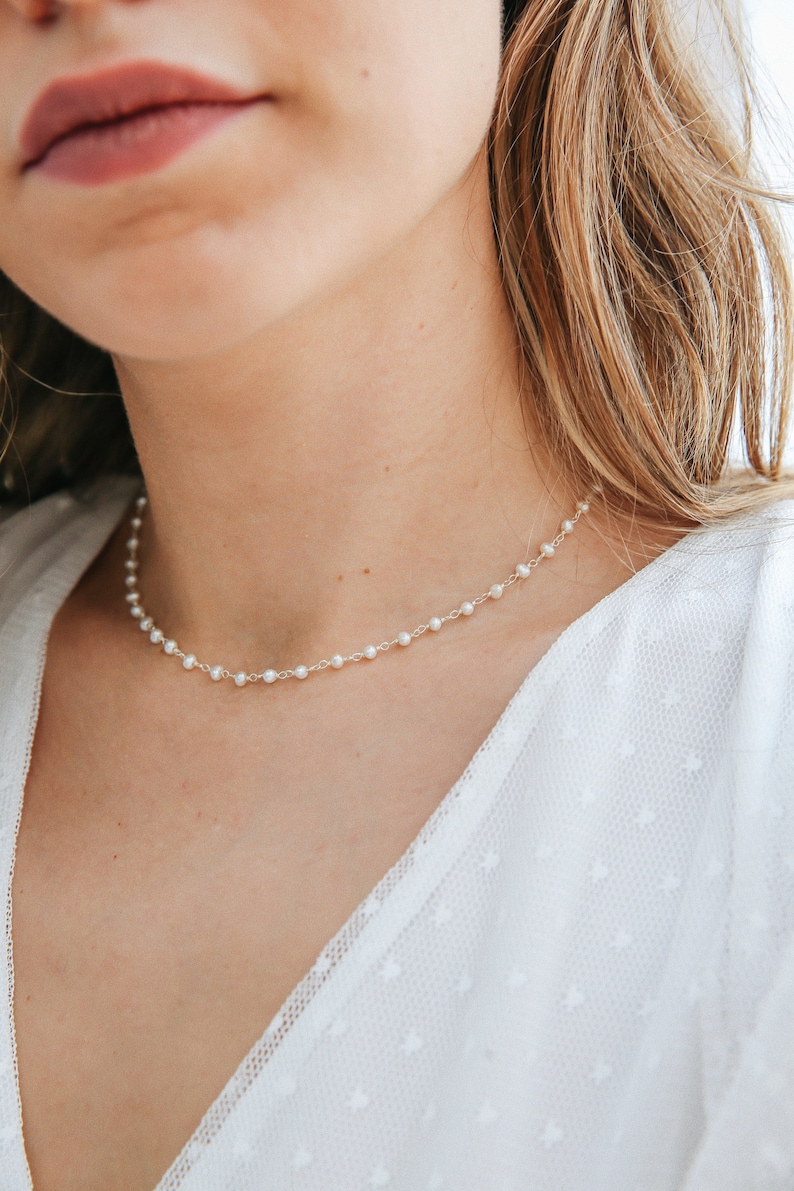 Elegant Beaded Pearl Choker, Modern Pearl Necklace, Freshwater Pearl, Elegant Wedding Necklace, Bridesmaid Gifts, Gifts for Her image 2