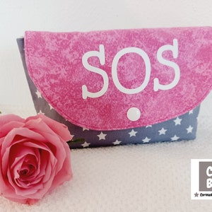 Medikamententasche klein " SOS " Notfalltasche grau pink