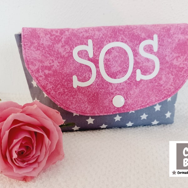 Medikamententasche klein " SOS " Notfalltasche grau pink