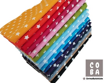 Cotton fabric stars 15 different colours 50 cm