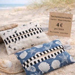 Tatüta Maritime Taschentüchertasche Möwen und Muscheln – Stoffhülle für Taschentücher – Nordsee Design – nachhaltig & handmade – 2 Varianten