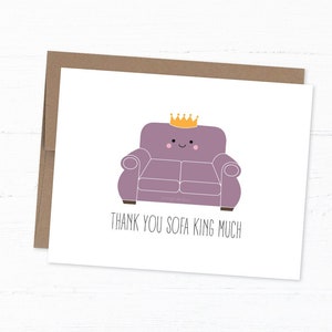 Carte de remerciement drôle, carte de jeu de mots drôle, jolie carte de canapé, carte juste parce que, carte pour un ami, carte bien pensée - Merci beaucoup le roi du canapé