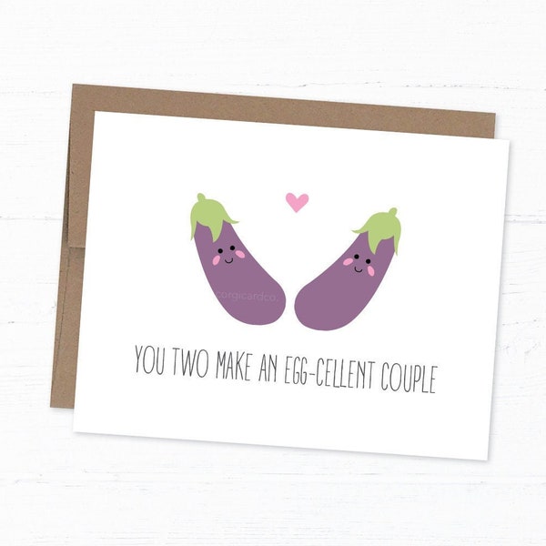 Cute Gay Wedding Card, Gay Wedding Card, Engagement Pun Card - Egg-cellent Couple