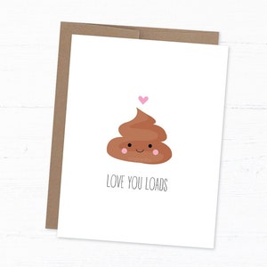 Carte caca drôle, carte de Saint Valentin, jeux de mots mignons, cartes recyclées, carte amour drôle - je t'aime beaucoup