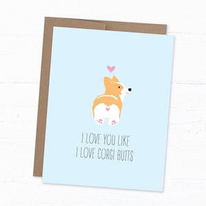 Carte amour corgi, carte d'anniversaire, carte drôle, anniversaire drôle, cadeau d'anniversaire - je t'aime comme des mégots de corgi