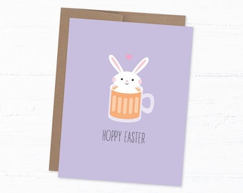 Funny Easter Card, Cute Card for Easter, Bunny Pun Card ,Rabbit Card - Hoppy Easter Card