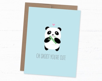 Cute Panda Card, Funny Love Card, Cute Love Card, Funny Anniversary, Funny Card - Shoot You're Cute