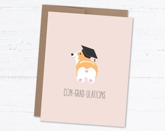 Funny Grad Card, Corgi Graduation Card, High School Grad, College Graduation - Corgradulations