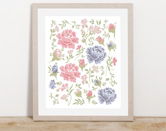 Floral Art Print: Vintage Flower Wall Decor (8x10)