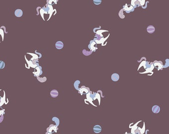 Jersey Fabric Horses Dusty bordo