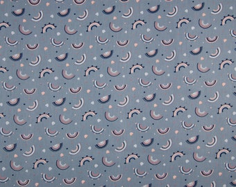 Cotton fabric Dusty blue Rainbow colorful