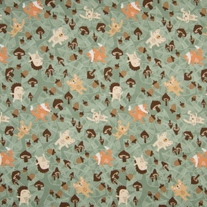 Jersey fabric animals in autumn Dusty mint Oeko-Tex certified image 1