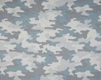 Sommer Sweat Stoff french Terry Camouflage Staubig blau Öko-Tex zertifiziert