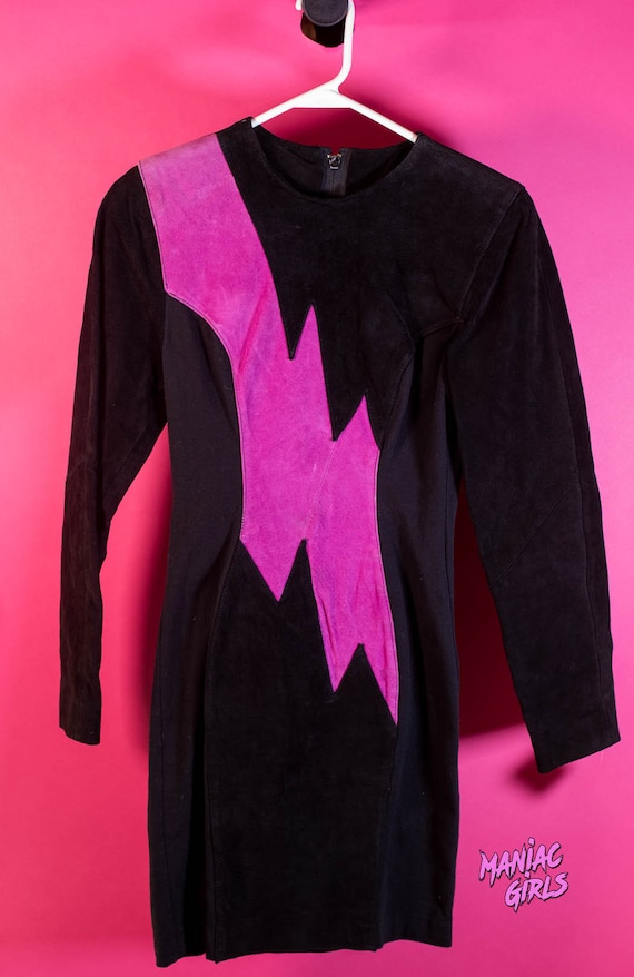 Vintage Pink and Black Suede 1980's Club Dress - image 1